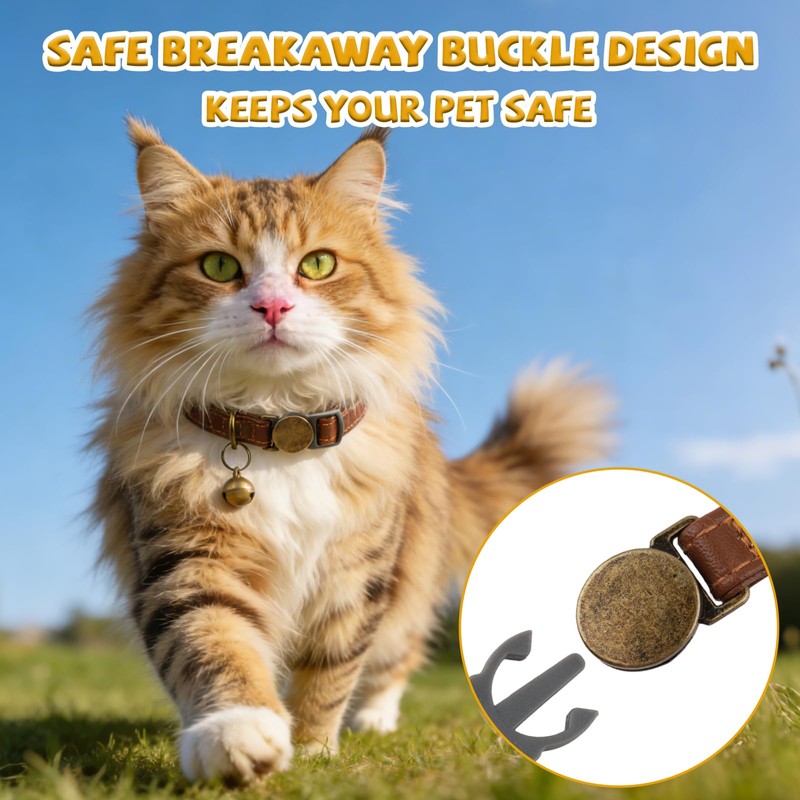 2 Pcs Retro Leather Cat Collar for Boy Cats, Adjustable