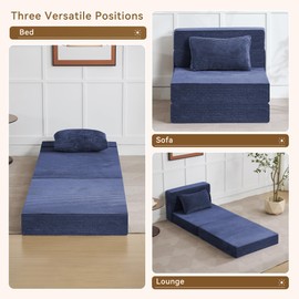 Convertible Folding Sofa Bed Couch Sleeper Sofa for Living Room, Small Corduroy Couch Futon Lounge Chair Foldable Memory Foam Floor Bed for Bedroom RV Dorm Office with Pillow, Corduroy Blue Single