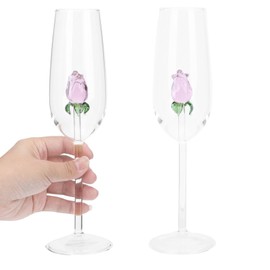 STOBAZA Rose Wine Glass with Rose Inside Wine Goblet Cocktail Glasses Crystal Flutes Red Wine Glass for Wedding Birthday Christmas Gift-1pc