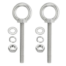 TA-VIGOR 2Pcs M10 x 80mm Lifting Long Eye Bolt, 304 Stainless Steel Wall Expansion Anchor Bolts, Masonry Concrete Screws Shoulder Eyebolt Lifting Ring with Nuts Washers for Hanging Hammock Article