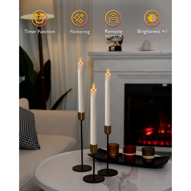 Homemory Waxy Flameless Taper Candles with Remote Timer Dimmer, Battery
