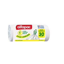alfapac - 15 x 30 Litre Drawstring Bin Liners with Essential Oils - Made in France