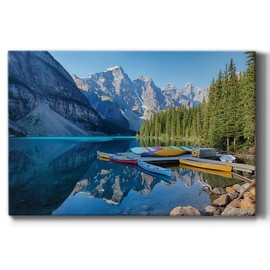 Renditions Gallery Canvas Wall Art Paintings & Prints Banff Canoe Dock Canvas Artwork for Bedroom Dining Living Room Office Home Kitchen Wall Decor - 32"X48"