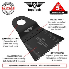 5 x 65mm TopsTools RV65J_5 Japan Coarse Tooth 13mm HEX Fitting Blades Compatible with Draper MT250A 23038, MT250 31328, Wickes 235510, Renovator Multitool Multi Tool Accessories