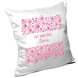 Name Jamie and Motif with Pink Hearts Cushion Valentine's Day – Name Cushion – Cushion Cuddle Pillow
