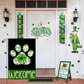 St Patricks Day Garden Flags for Outside, Irish Dog Paw with Green Hat Lucky Shamrocks Yard Decoration, Small Seasonal Outdoor Decor for Farmhouse Holiday,12x18 Inch Double Sided