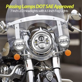 7 inch Motorcycle LED Headlight 4.5’’ Fog Passing Lights DOT Kit Ring Motorcycle for Touring Road King Fatboy Ultra Classic Electra Street Glide Tri Cvo Heritage Softail Slim Deluxe Indian Chrome