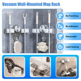 2-Pack Broom Holder Mop Hanger, Retractable Broom Rack no Punching, Adjustable Wall Mount Broom Hanger Organizer, Suction Cup Mop Hanger for Bathroom Kitchen Office Home