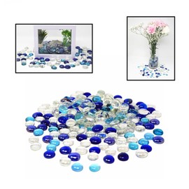TSY TOOL 12 Lb (1200PCS) Flat Glass Marbles Blue, Clear Mixed Color Glass Gems Pebbles Stones Marbles Vase Filler Accents and Crafting Aquarium Decor