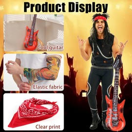 8 Pieces Punk Gothic Rocker Kit, 70s 80s 90s Heavy Metal Rock Costume, Rock Star Costume Men with Sleeves, Bandana, Gloves, Rings, Bracelet