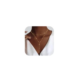 Luxval Gold Necklace for Women Trendy Long Necklaces for Women 14k Gold Plated Lariat Y Necklace Dainty Layered Necklaces Sparkly Drop Y-Shaped Chain Jewelry Gift Wedding