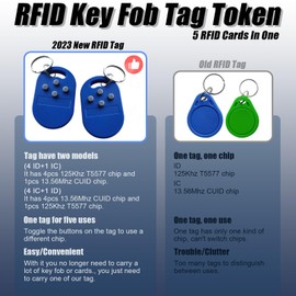2Pcs RFID Keyfob Tag Token 5 RFID Cards In One, ID T5577 Chip And IC 13.56MHz ISO14443A UID Changeable CUID Chip, Writable Rewritable, Used for Copy Muti RFID Access Card In One Tag (2Pcs(4 IC+1 ID))