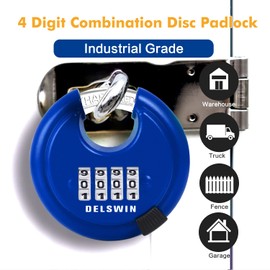 DELSWIN 4 Digit Combination Lock, Outdoor Combination Disc Padlock with 3/8" Shackle, Combo Pad Lock for Storage Unit,Trailer,Locker,Garage (Blue,2Pcs)