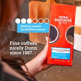 Dunn Brothers Small Batch Gourmet Ground Coffee, Classic Cafe Blend (Medium Roast), 12 oz, Premium Arabica Coffee