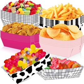 24 Pcs Western Cowgirl Party Paper Food Trays Hot Pink Disco Ball Disposable Dessert Plates for Cowgirl Birthday Bachelorette 80s 90s Disco Shower Party Decorations Cow Print Themed Party Supplies