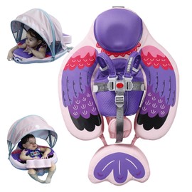 Mambobaby Float with Removable UPF50+ UV Sun Protection Canopy, Infant Pool Float Swimming Float with Tail & Adjustable Safety Seat, Baby Floats for Pool Bathtub (Bird Purple-N03BPCTLURBKMF01N03)