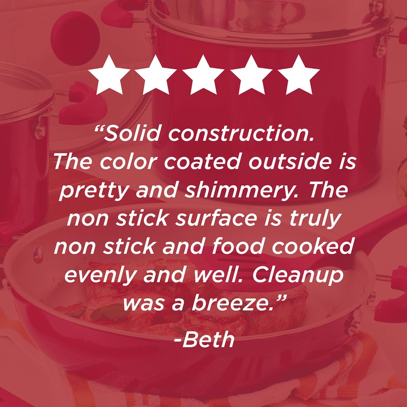 Rachael Ray 8-Piece Create Delicious Stackable Nonstick Cookware Set, Red