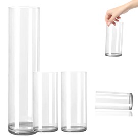 3 Large Acrylic Clear Cylinder Vase Set, 16" Tall Floor Large Flower Vase, Unbreakable Plastic Hurricane Vases，Different Size for Living Room, Desk, Wedding Centerpieces Flower Bouquet Décor