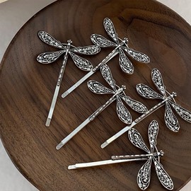 4Pcs Dragonfly Shape Bobby Pins 2.2" Vintage Royal Style Hair Clips Women Girls Hair Accessories, Silver