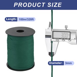MECCANIXITY 1/8 Inch Polypropylene Rope Braided Ropes, 328ft Nylon Rope Hollow Utility Cord for Clothesline, Camping, Hiking, Outdoor, Ink Green