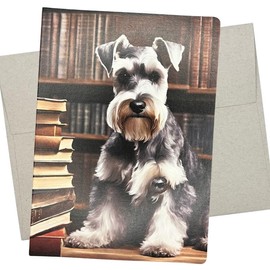 Funny Miniature Schnauzer Greeting Card, Book Lover Schnauzer Birthday Card (1 Premium Card, 5X7 Inch) blank for all occasions like teacher thank you or retirement card for man - 657