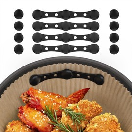 Air Fryer Magnets for Parchment Paper - 12 PCS High Temp Safe Silicone Buckles (4.1" & 0.6" Size) to Lock & Prevent Liner Burning, Universal for All Air Fryer Brands, Easy to Clean (Black)