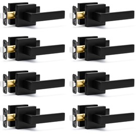 8 Pack Passage Door Handles Matte Black Door Knobs, Interior Door Knobs Square Heavy Duty Non-Locking Handlesets Hall Closet Handles, Reversible for Right & Left Sided Doors