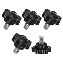 M METERXITY 5-Pack Star Clamping Knobs, 1/4"-20 x 0.63 Male Thread Hand Tightening Screw for Machinery/Electronic/Furniture/Umbrella Base, Hex Shaped Machine Handle Replacement [Black]