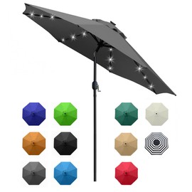 Sunnyglade 9' Solar LED Lighted Umbrella with 8 Ribs Adjustment and Crank Lift System for Patio (Grey)