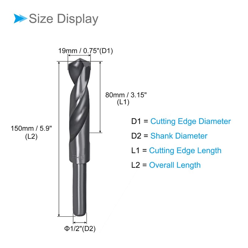 CoCud Reduced Shank Drill Bit, 19mm Cutting Edge 1/2" Shank,