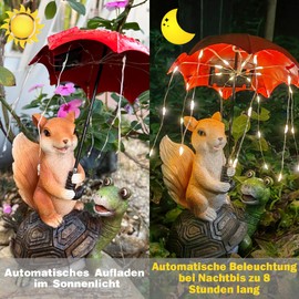 lifemet Solar Animal Statue Garden Decoration Outdoor Solar Lights Garden Figures Turtle Squirrel Garden Statues Balcony Patio Decoration, Birthday Gift for Women/Mum/Grandma/Girlfriend