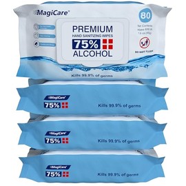 MagiCare Toallitas de alcohol 75% grandes (paquetes de 4 a 80 unidades) – Toallitas desinfectantes de manos con alcohol de alta calidad – Toallitas de