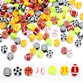 100Pcs Sports Ball Beads for Jewelry Making, Sports Polymer Clay Beads, Baseball Basketball Soccer Rugby Volleyball Football Beads for DIY Crafts Bracelet (Sports Ball)
