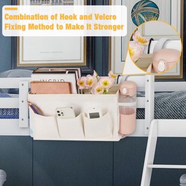 Lilithye Bedside Caddy Storage Organizer with Fixed Straps and Water Bottle Holder for Home, College, Dorm, Bunk/Hospital/Crib Bed Rails, White