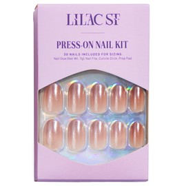 Lilac St - Press On Nails, Blush Touched (30 Nails, 15 Sizes) - Medium, Round, Pearl + Glossy, Opaque - Brush-On Nail Glue, Nail File, Cuticle Stick, Prep Pad - Cruelty Free, Vegan, Women Founded