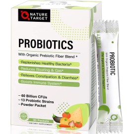NATURE TARGET Probiotics Women-Men-Kids Powder 60 Billion Cfus 13 Strains 30 Ct.