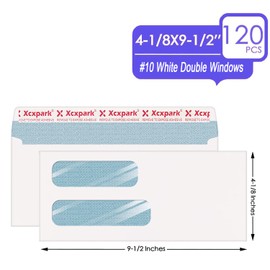 Xxcxpark 120 PCS #10 Double Window White Security Envelopes for QuickBooks Invoices, Most Statements And Documents Self Seal Kraft 4-1/8 x 9-1/2 inches Invisible Envelopes Super Strong Quick Seal