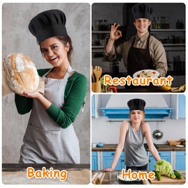 2 Pack Chef Hats for Adult, Adjustable Elastic Adult Black Tall Chef's Hat Bakers Kitchen Cooking Caps, Reusable Washable Polyester Chef Cooking Hat for Kitchen, Hotel, Restaurant