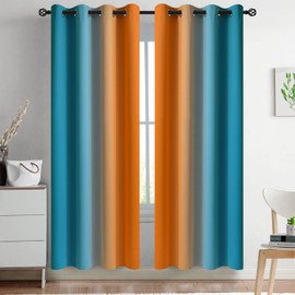 Yakamok Ombre Blue and Orange Curtains for Bedroom, Gradient Room Darkening Curtains, Grommet Thermal Insulated Light Blocking Window Drapes/Curtain for Living Room,52 x 72 Inch,2 Panels