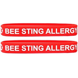 SayitBands 2 Pack of YOUTH Sized Bee Sting Allergy Medical Alert Wristband Bracelets Red