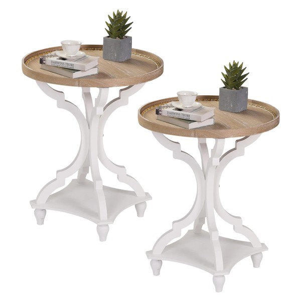 Wnutrees Farmhouse Round Accent End Table, Rustic Side Table Nightstands