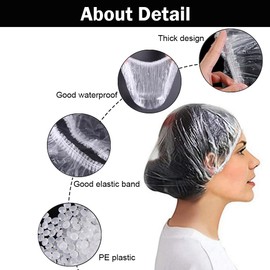 200 PCS Disposable Shower Caps 40cm Clear Elastic Hair Cap Waterproof Plastic Food Covers Shower Hat for Home Use Hotel Spa and Hair Salon