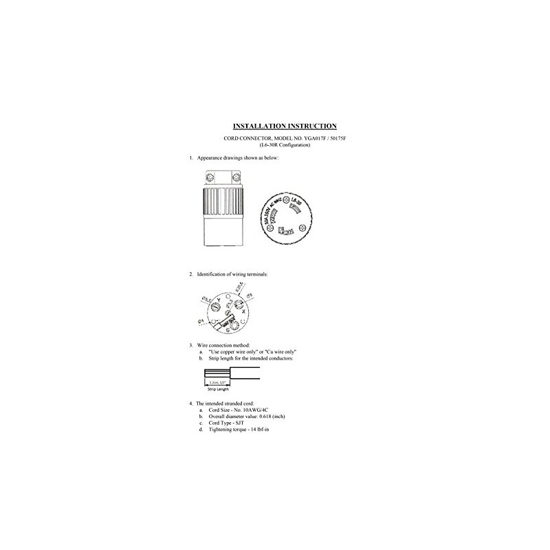 Superior Electric YGA017-KIT 30 Amp 250 Volt Male Female Twist