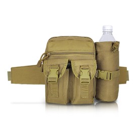 FuninCrea Bum Bag Tactical Belt Bag with Removable Water Bottle Bag, Waterproof Waist Bag with Multiple Pockets and Adjustable Waist Belt for Hiking Cycling Running, brown, Modern