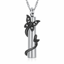 QGJNSGC Butterfly Ash Necklace for Women Men Cylinder Cremation Jewellery for Ashes for Loved Ones Memorial Ash Pendant, Stainless Steel