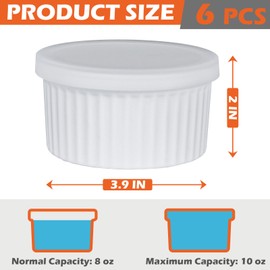 Koluti 8oz Nonstick Silicone Ramekins with Lids, 6-Pack Oven Safe Creme Brulee Baking Bowls Souffle Pudding Cups, Ice Cream Dessert Snack Food Storage Contianer, BPA Free, Freezer & Dishwasher Safe