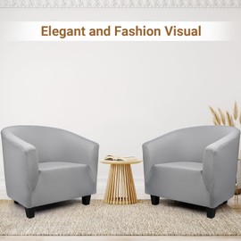 Treaful Club Chair Slipcover, 1 Piece Stretch Club Chair Slipcover with Arms, Light Gray Barrel Chair Slipcover Round Soft Armchair Sofa Cover Removable Couch Furniture Protector for Bedroom Hotel