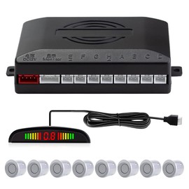 Parking Aid with 8 Front Rear Parking Sensors with Buzzer LED Display (8 Sensors, Silver)