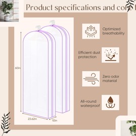 Chunful 60" Clear Garment Bags for Hanging Clothes 4-Pack Dust-Proof Closet Storage Covers with 10" Gusseted Design & Smooth Zipper for Dresses, Coats, Suits, Women's Home Organization(Purple)
