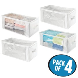 mDesign Set of 4 Storage Boxes with Zip - Handy Polypropylene Storage Bag - Practical Folding Box for Clothes and Bedding - White/Clear